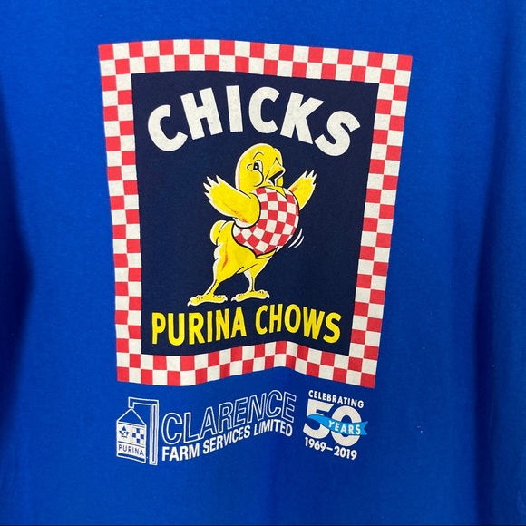 Vintage look blue t-shirt farm rural country Purina chows checkered retro chicks - Picture 3 of 8